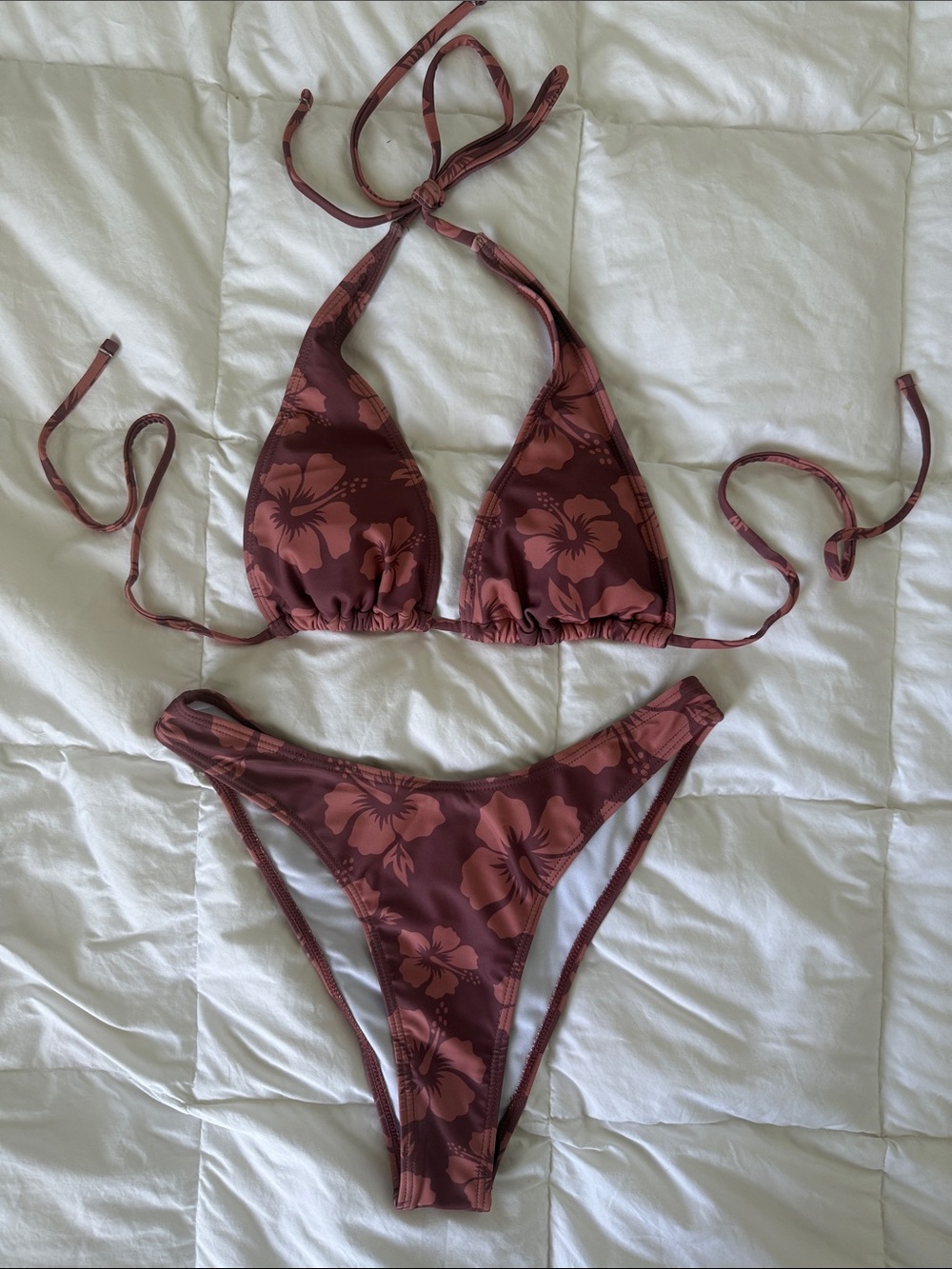 Tropical Triangle String Bikini Set in Mauve & Brown Small